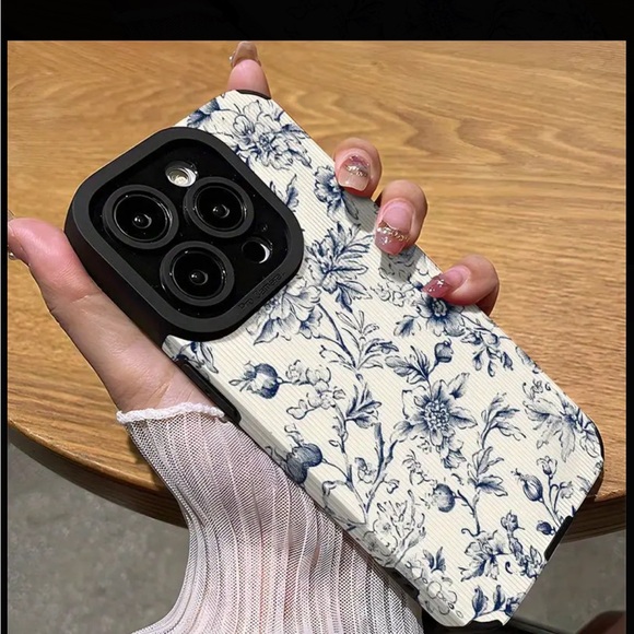 Apple iPhone Phone Case Vertical Stripes PU Leather Texture Blue Floral Patter - Picture 5 of 5